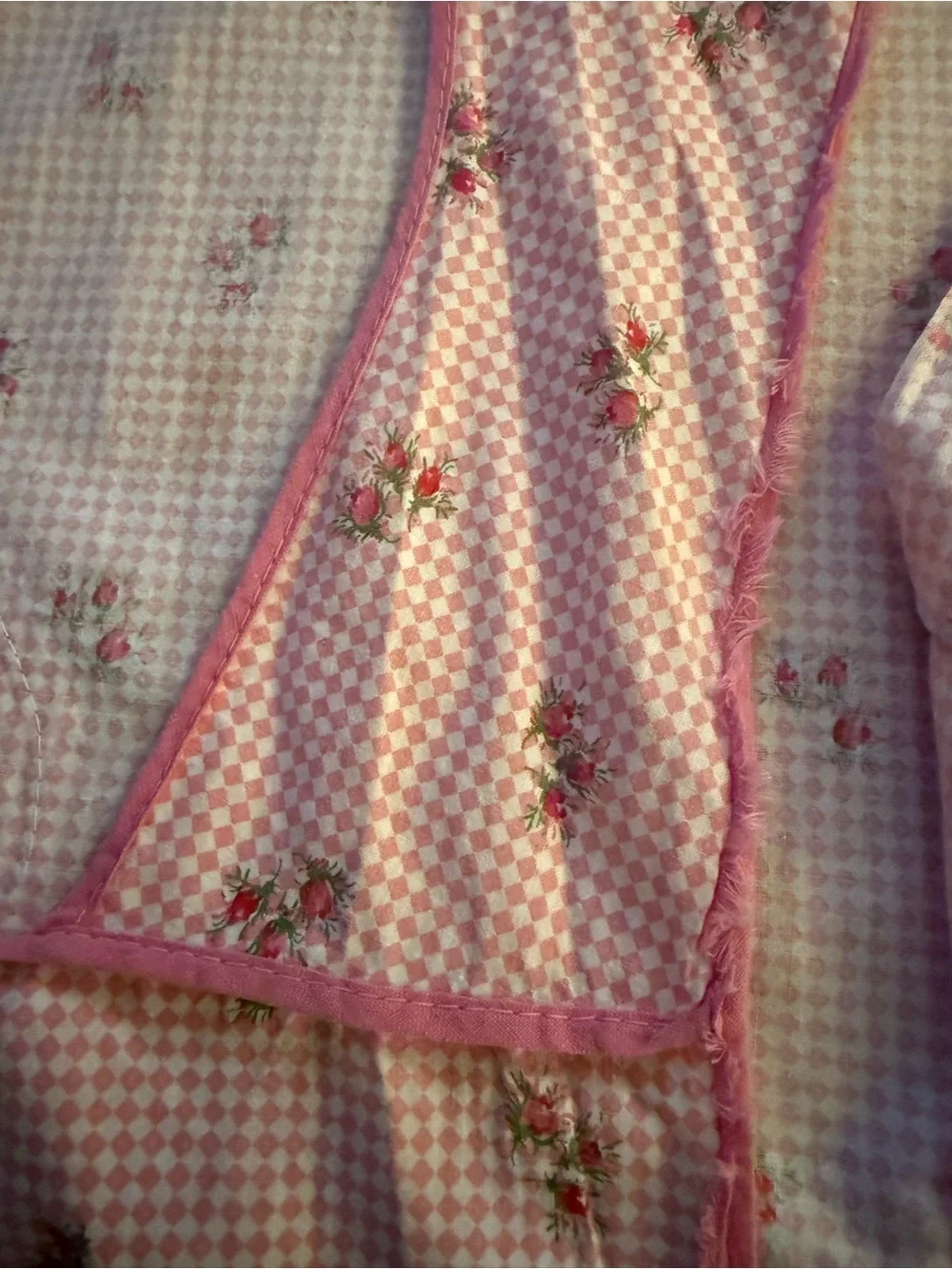 Early 1900’s Pink Floral Checkered Apron